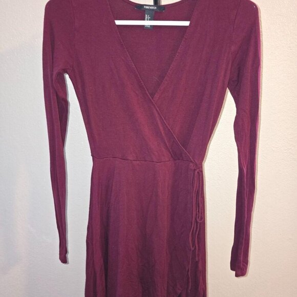 Forever 21 Burgundy Wrap Dress – Size S – Soft and Feminine - Picture 1 of 1